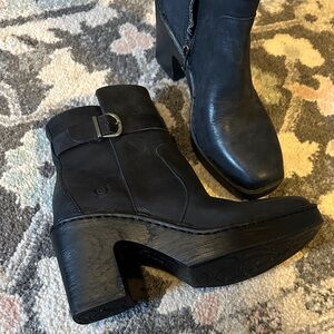 Born Black Women's Leather Upper Ankle Boots with Buckle Accent